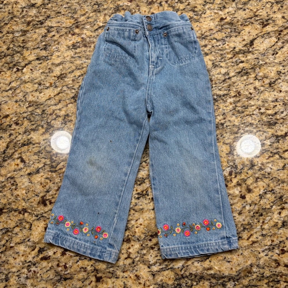 Vintage Nick Jr Dora the Explorer Jeans Kids 3T Blue Denim Floral Embroidered